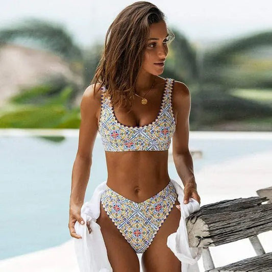 Women's Printed Bikini High Waist Swimsuit - Swimwear.ca